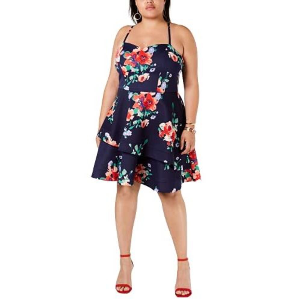 Sequin Hearts Trendy Plus Size Floral Fit & Flare Dress